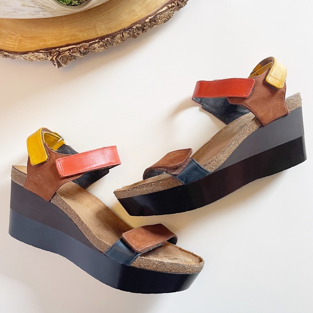 NAOT Genuine Leather Adjustable Color Block Wedge Sandals | 10/10.5 - Picture 2 of 10